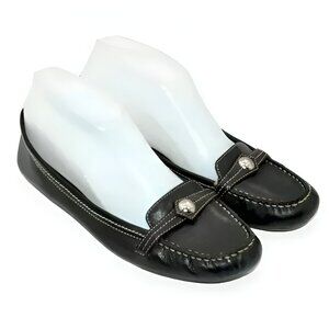 Coach Vintage Black Soft Leather Silver Minimalist Ballet Flats Shoes Loafers 7